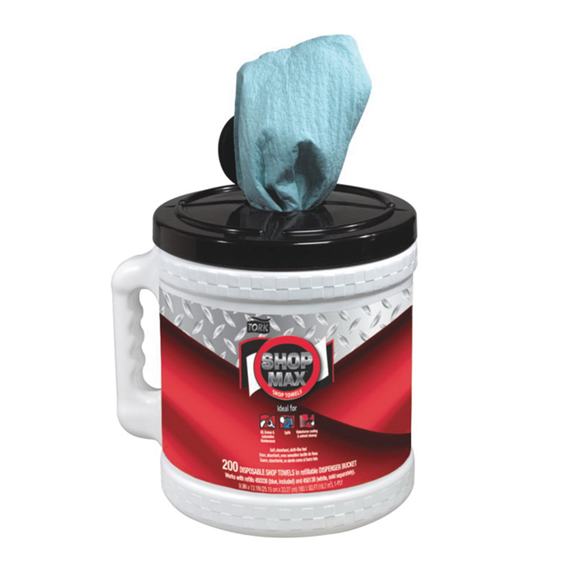 Tork Molnlycke ShopMax 450340 Centerfeed Dry Wipe, 218.33 ft L x 9.9 in W Roll, 200, Paper/Double Re-Creped, Blue, 1 Plys