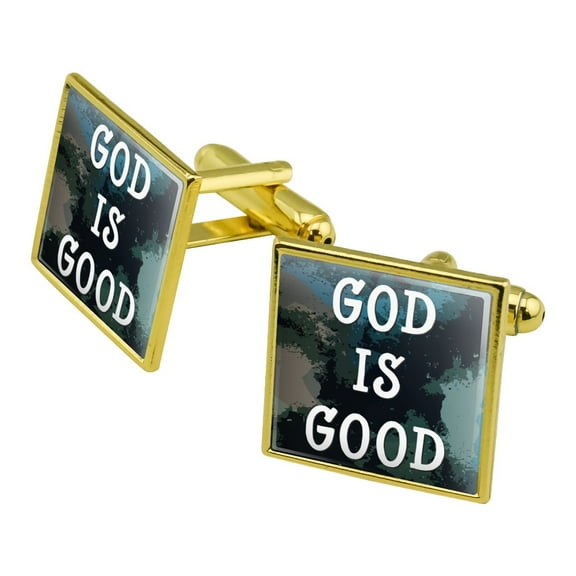 God is Good Christian Inspirational Religious Square Cufflink Set - Silver or Gold