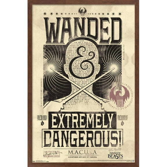 Fantastic Beasts And Where To Find Them - Wanded - Extremely Dangerous Wall Poster, 14.725" x 22.375", Framed