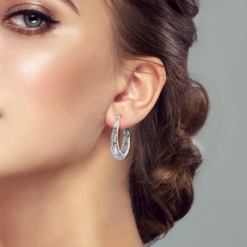 Mula 925 Sterling Silver Filigree Hoop Earrings photo 2