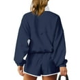 thumbnail image 4 of Feancey Travel Short Sets for Women 2 Piece Button Up Collar Sweatshirts and Shorts Lounge Set Fall Trendy Vacation Outfits Navy XL, 4 of 9