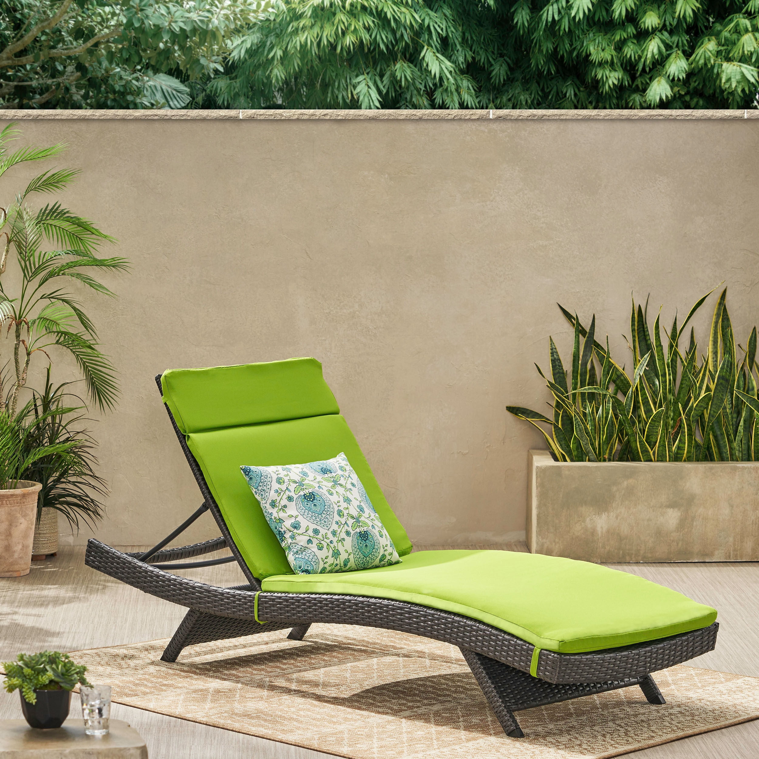 Anthony Outdoor Wicker Adjustable Chaise Lounge with&nbsp;Cushion, Grey, Green