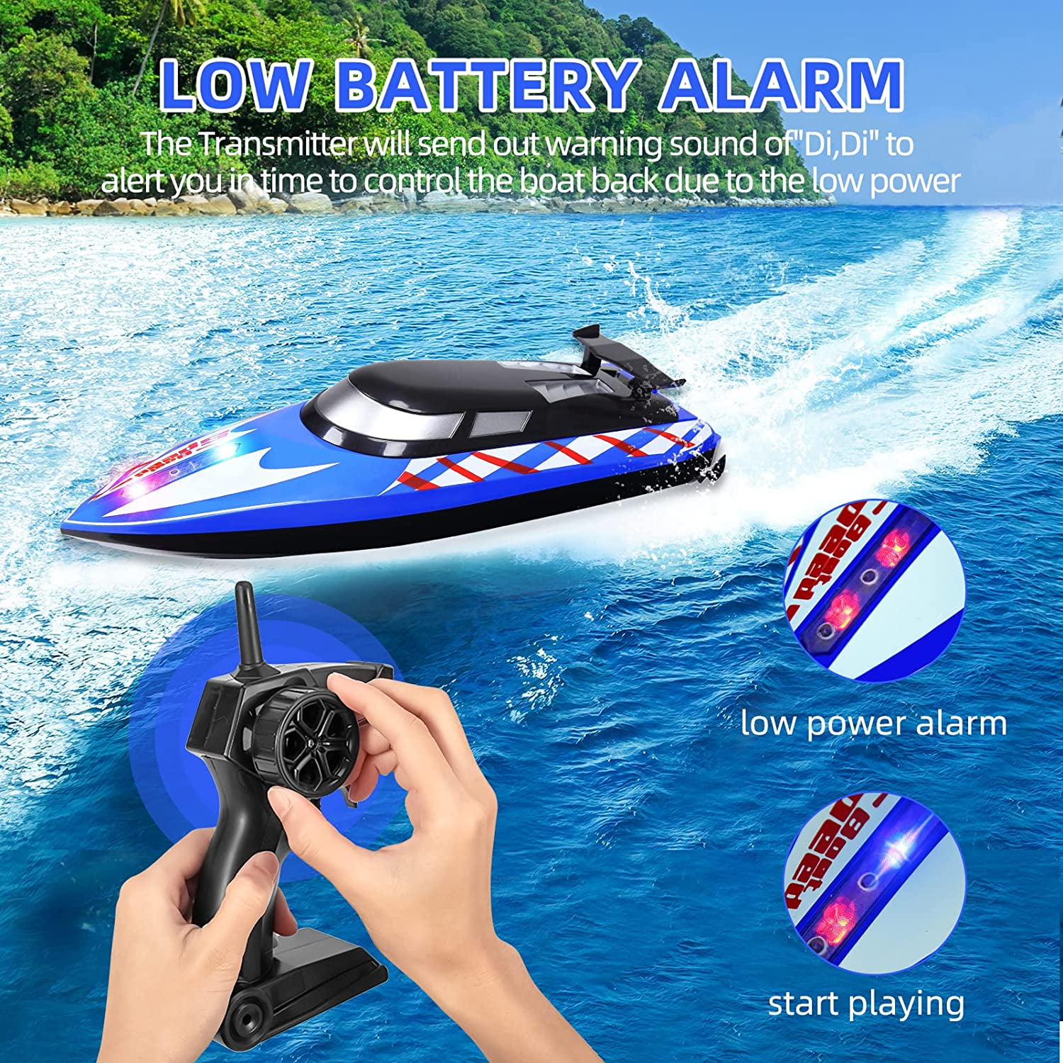 WhizMax 2Pack RC Boat Remote Control Boats with LED Light for