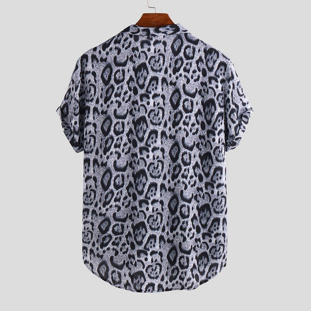 Mxyoz Male Shirts Button Mens Leopard Printed Chest Pocket Turn Down Collar Short Sleeve Casual Loose Shirt Black L China