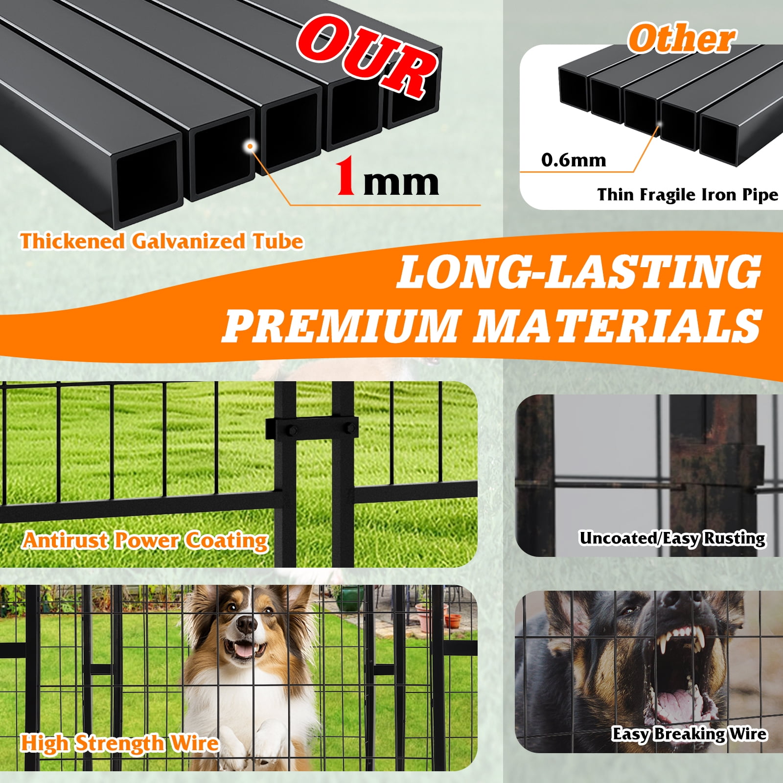 Magic Union 8x4x6 FT Outdoor Dog Kennel with Roof Cover, Heavy Duty Dog House Outside with Lockable Door, Indoor Dog Playpen Outdoor Dog Cage Pen Pet Fence with 2 Rotating Feeding Bowls for Large Dog