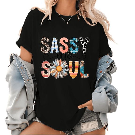 Trendy Country Music Festival Tee - Sassy Little Soul Cowgirl Shirt, Women's Breathable Cotton Tops with Playful Western Vibes