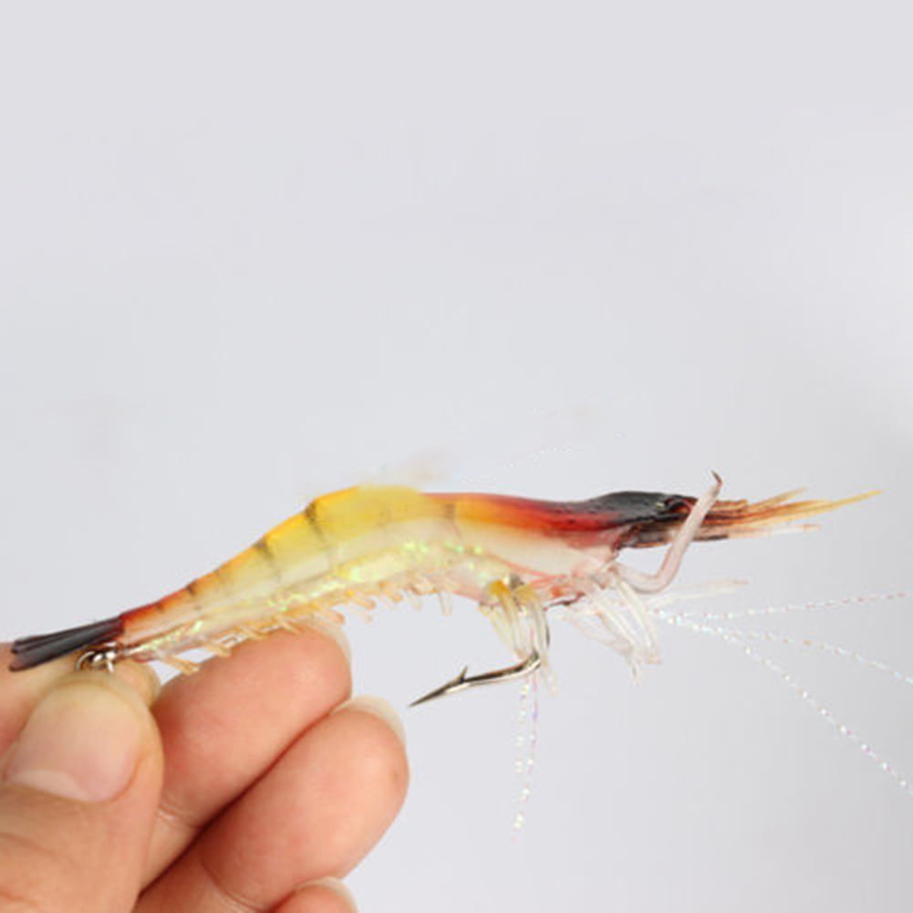 Vektenxi Fishing Lures,3Pcs Soft Lifelike Simulation Shrimp Prawn Fishing Lures Luminous Bead Hook Bait Practical and Popular 