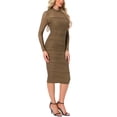 thumbnail image 4 of Vestido de malla Inspire Chic para mujer, con cuello alto, manga larga, vestido de cóctel ajustado, talla XL, color camello, 4 of 6