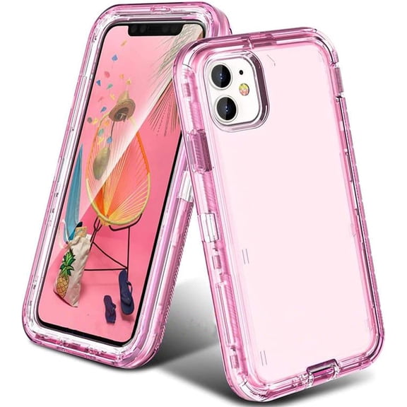 Case Compatible iPhone 11 Heavy Duty Anti Shock 3 in 1 360 Full Body (Pink, iPhone 11)
