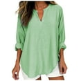 thumbnail image 3 of Ersazi Long Sleeve Blouses For Women Women'S Fashion V-Neck Cotton Hemp Pullover Solid Loose Long Sleeve Shirt Green Blouses For Women Plus Size Xl, 3 of 6