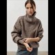 thumbnail image 5 of Suéteres de Mujer Otoño Invierno 2025, Jersey Informal de Punto con Cremallera de un Cuarto de Pulgada, Jersey de Punto de Diamante Café M, 5 of 10