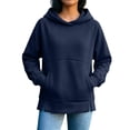thumbnail image 2 of Hoodie for Womens Xaqiouau Solid Cross Neck Hooded Pullover Sweatshirt Split Hem Side Pockets Long Sleeve Basic Tops For Fall Athleisure Casual Daily Wear Navy S, 2 of 6