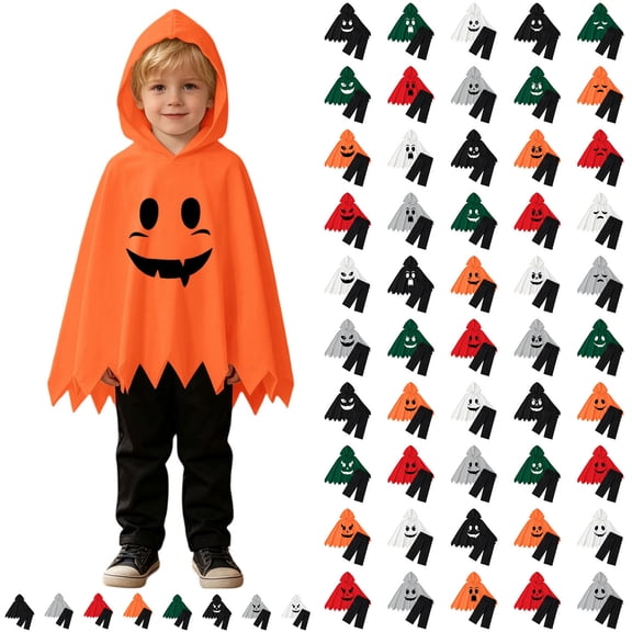 Boy Halloween Outfit Unisex Ghost Face Kids Hooded Cape Pants Two Piece Set Girls 6-7 Years