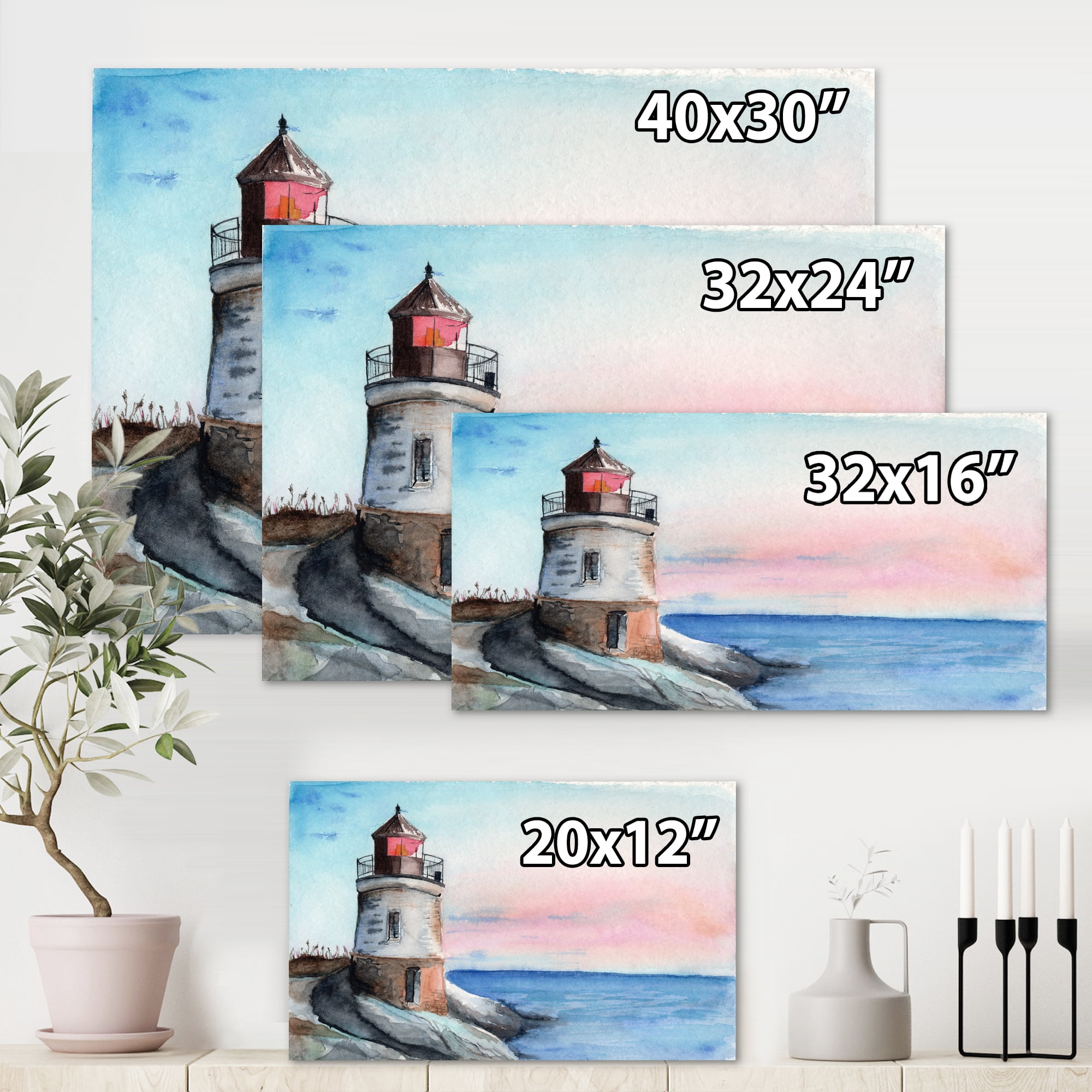Designart ' A Lighthouse On A Rock Shore At Dawn ' Nautical & Coastal Canvas Wall Art Print