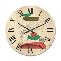 Designart 'One Line Portrait of Afro American Women VI' Modern Wood Wall Clock
