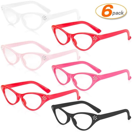 6 Pairs Cat Eye Glasses Costume Cat eye Sunglasses with Rhinestones For ...