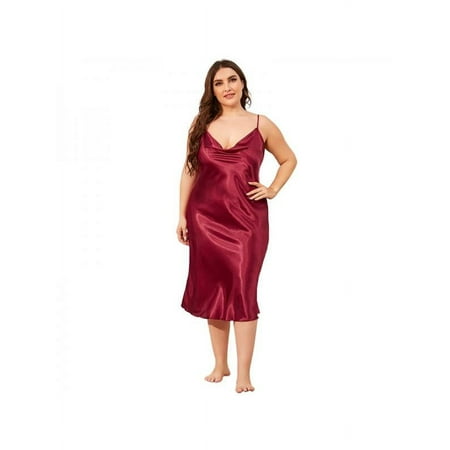 Women s Sexy Plus Size Ladies Nightdress Spaghetti Strap Satin Long Lingerie Dress Suspender Comfy Slip Chemise Babydoll Nightgown SleepwearXL-3XL