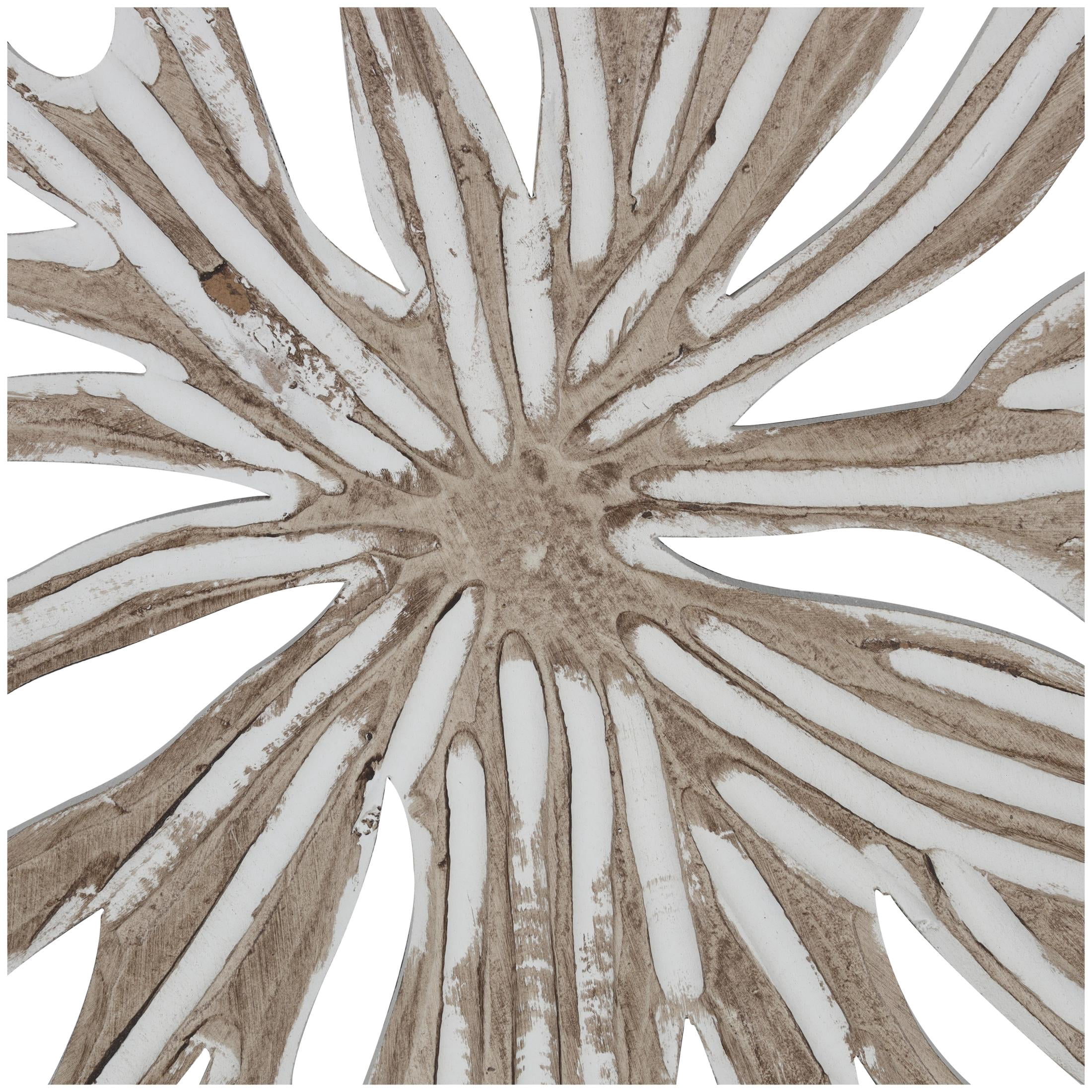 DecMode Beige Wooden Handmade Intricately Carved Starburst Wall Decor