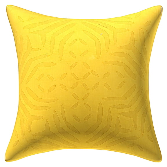 Stylo Culture Indian Couch Cushion Cover 16 x 16 Cutwork Lemon Yellow Traditional 40x40 cm Home Decor Accent Pillowcase Cotton Abstract Square Throw Pillow Cover | 1 Pc
