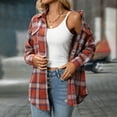 thumbnail image 6 of TTUHYWXI Flannel Shirt Women Plaid Shirts Button Down Long Sleeve Oversized Cotton Fitted Boyfriend Casual Blouse Tops (Brick Red, L), 6 of 7