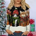 thumbnail image 2 of Womens Ugly Christmas Sweatshirt Funny 3D Cats Animal Graphic Christmas Cute Crewneck Long Sleeve Pullover Tops, 2 of 6