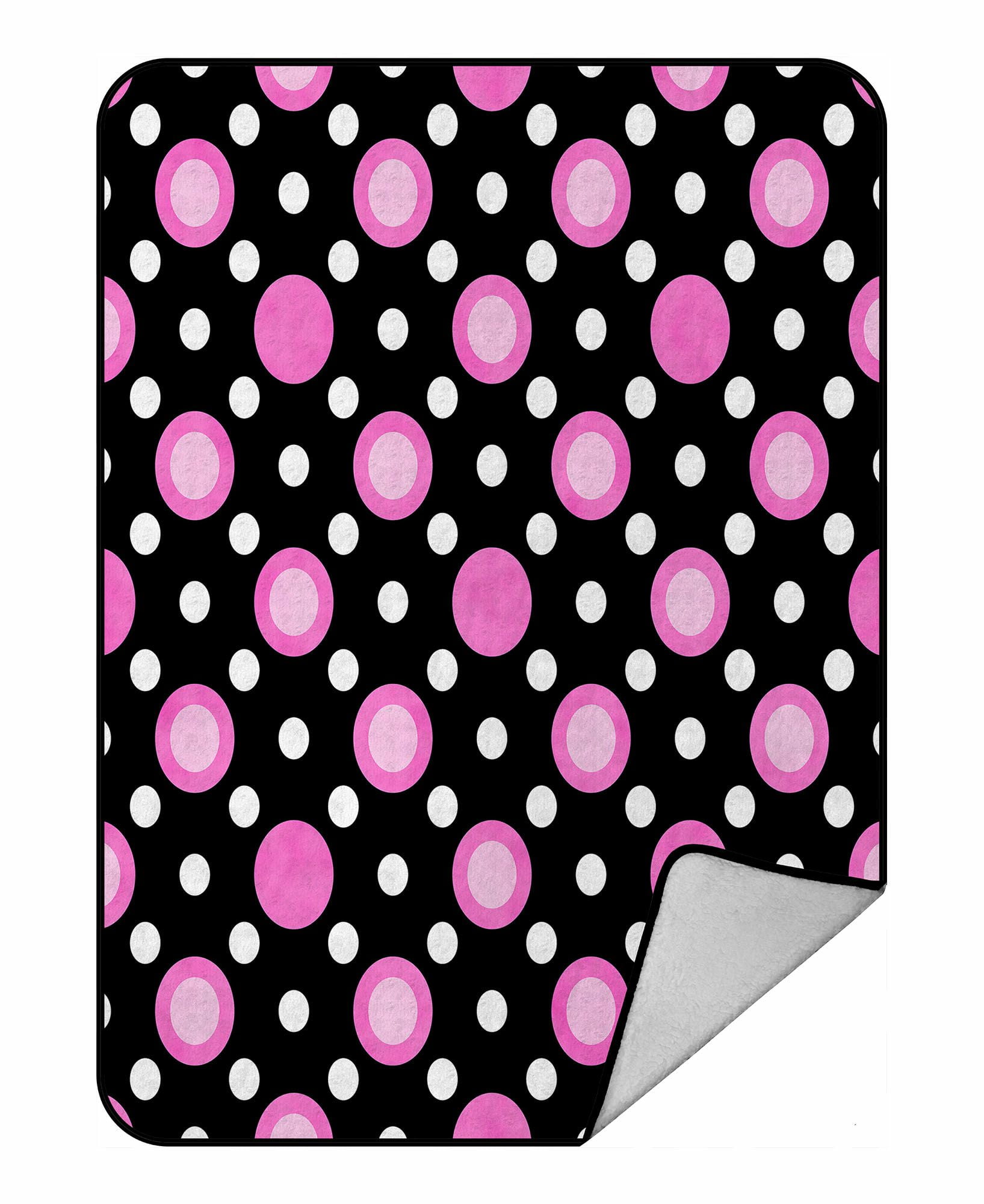 ABPHQTO Pink White And Black Polka Dot Fleece Blanket Fleece Back Throw