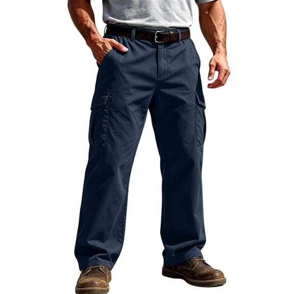 Cargo Pants Men Drawstring Athletic Work Joggers with Multi Pockets Loose Fit Casusal Outdoor Hiking Pants_Navy_M