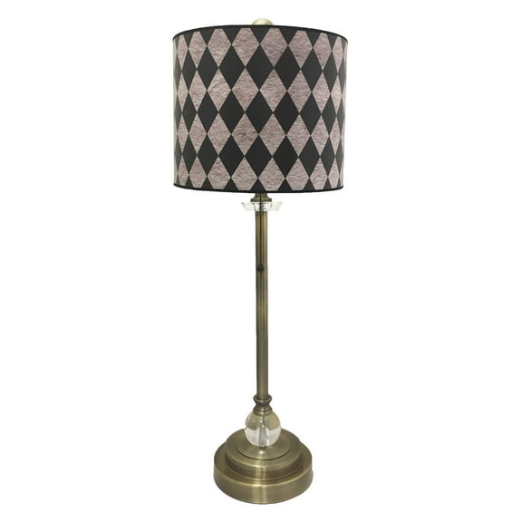 Royal Designs  Antique Brass Lamp with Black Diamond on Grey Lamp Shade 1 Light - Crystal