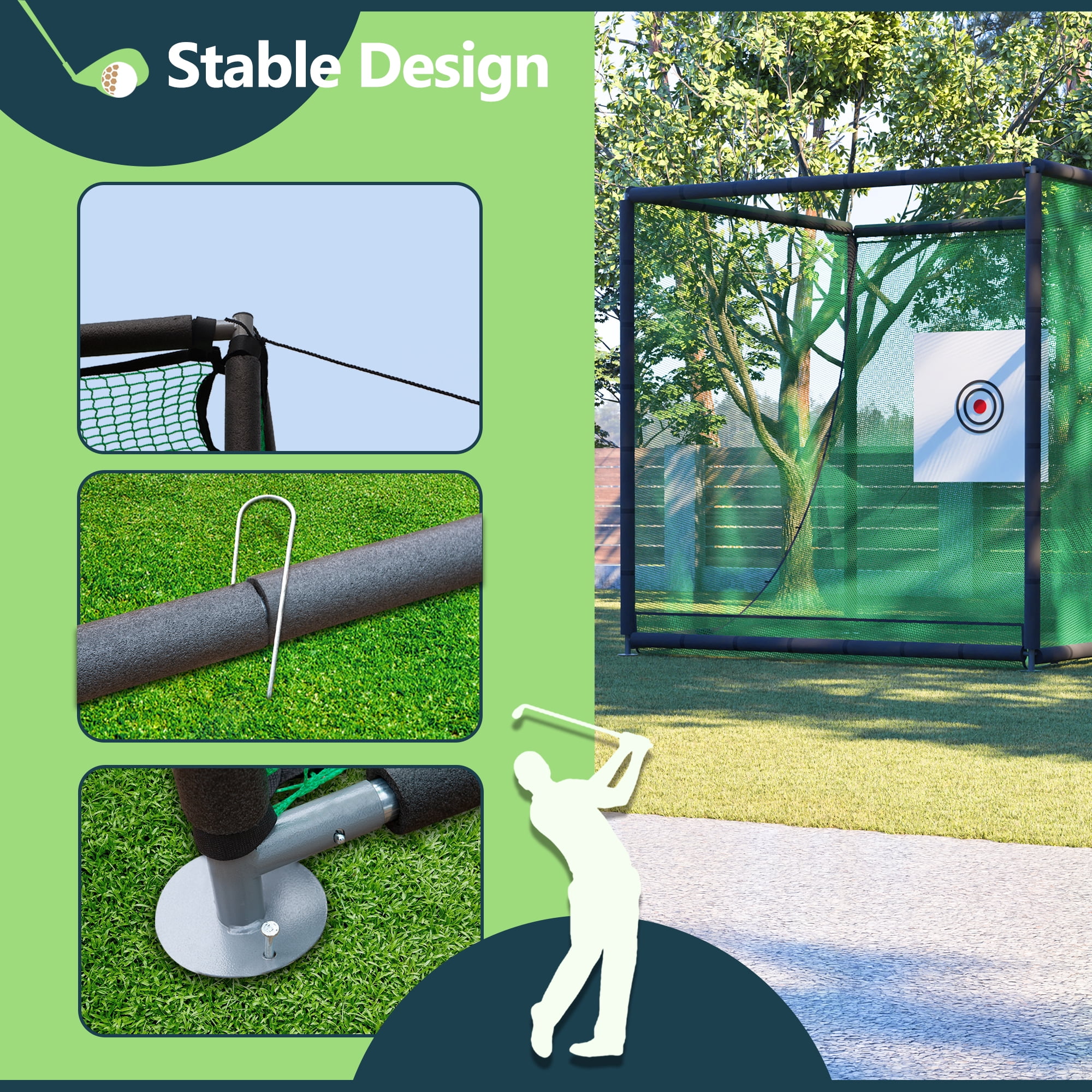Miniyam 10 x 10 x 10 ft Golf Practice Net Cage – Heavy-Duty Metal Frame Hitting Net Kit, for Backyard, Indoor Training & Golf Simulator Setup