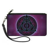The Wizarding World of Harry Potter Wallet, Zip Clutch, Harry Potter Deathly Hallows Symbol Black Neon Pink Blue, Canvas