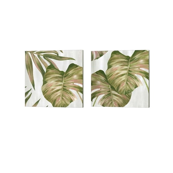 Pink Leaves by Eva Watts Canvas Art Set of 2 14 inch X 14 inch Each