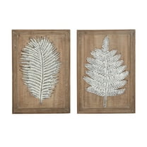 DecMode Brown Wood Carved Leaf Wall Decor (2 Count)