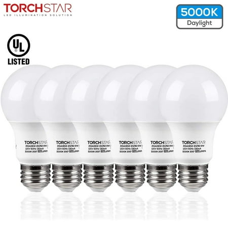 

TorchStar UL-Listed A19 LED Light Bulbs for General Residential Commercial Lighting 9W(60W Equivalent) E26/E27 Base 5000K Daylight Pack of 6