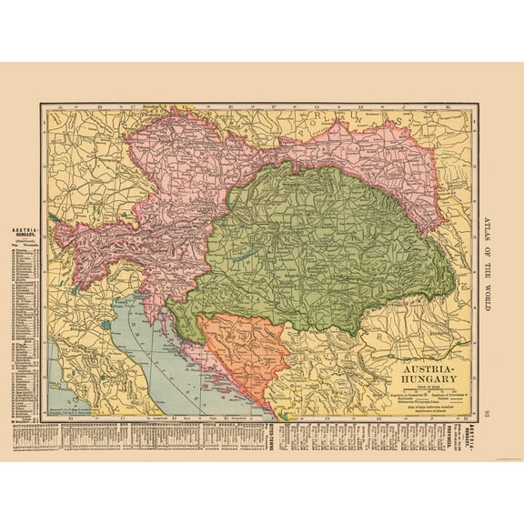 Historic Map - Austria Hungary - Hammond 1910 - 30.08 x 23 - Vintage Wall Art