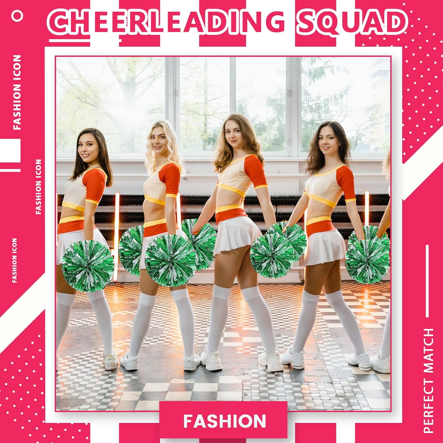 Cheer pom pom, 8 PCS Cheerleading Pom Poms, Premium Metallic Pom Poms Set Cheering Hand Flowers Handle Dance Pom Poms Cheering Squad Pompoms for Football Basketball Cheers