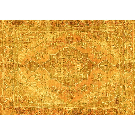 Ahgly Company Machine Washable Indoor Rectangle Medallion Yellow Traditional Area Rugs, 7' x 10'