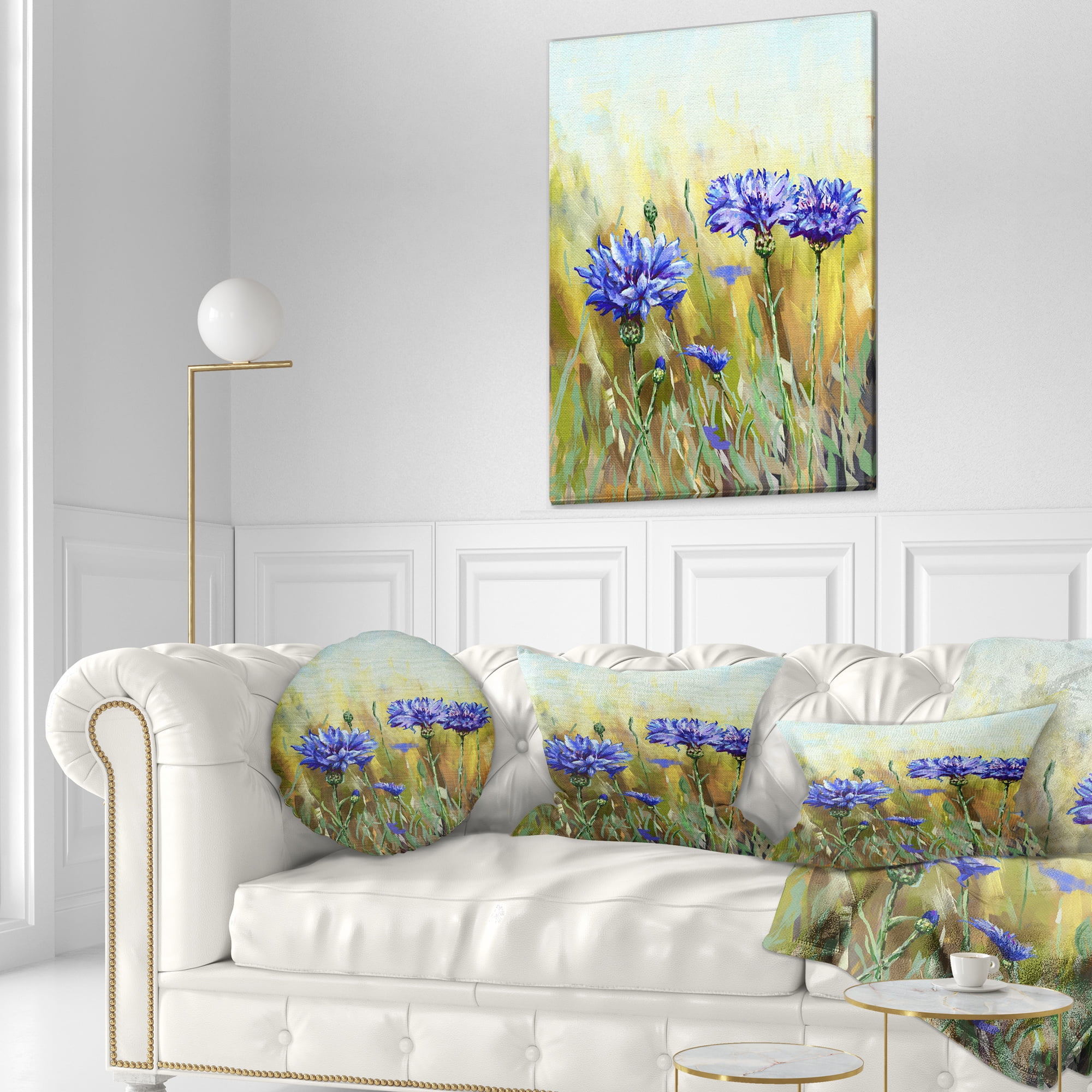 Designart Cornflowers in Full Bloom - Floral Throw Pillow - 12x20