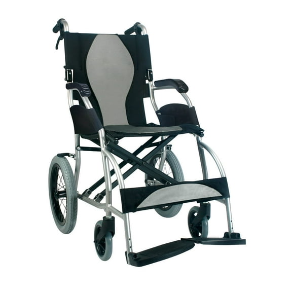 Karman Ergo Lite Ultra Lightweight Ergomonic Transport Wheelchair with Companion Brakes, Pearl Silver, 18" Seat Width