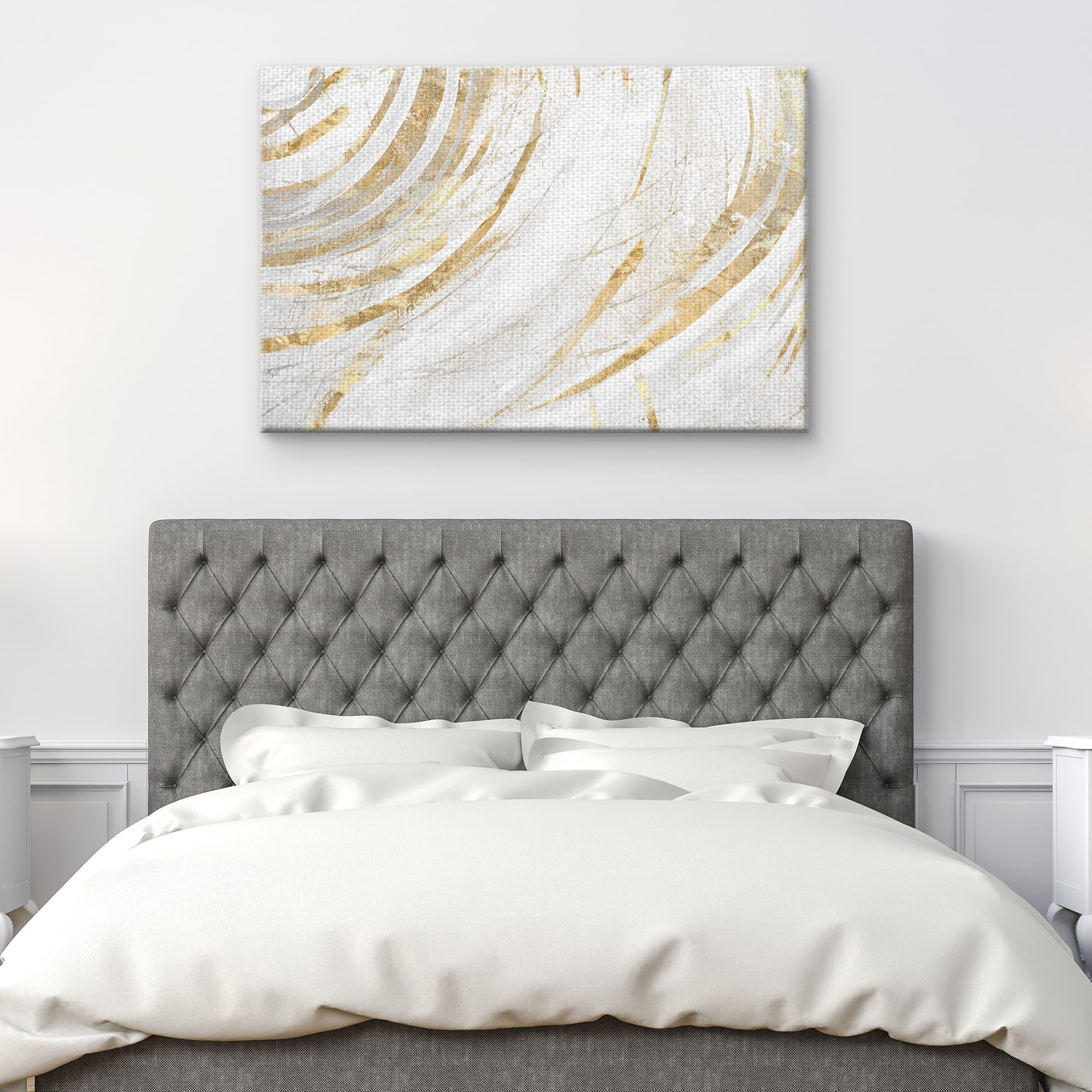 Masterpiece Art Gallery Fluidity Horizontal Gold Abstract By Belle Maison Canvas Art Print 24" x 36"