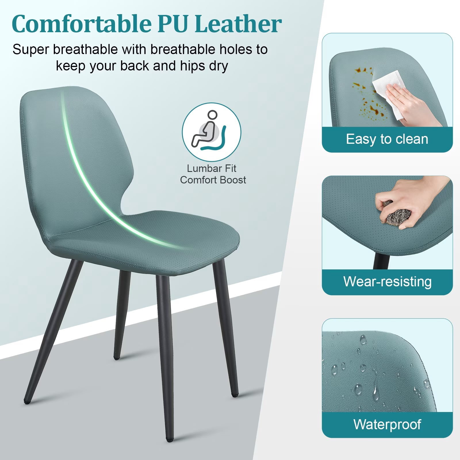 Faux Leather Dining Chairs Set of 2, Green Shell Back Upholstered Kitchen Chairs with Metal Legs, Modern Armless Side Chairs for Dining Room, Restaurant, Living Room & Meeting Room