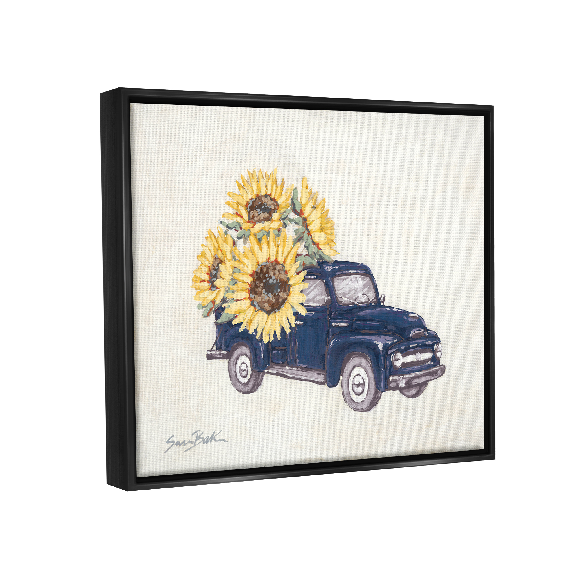 Stupell Industries Country Truck with Sunflowers Botanical & Floral Painting Black Floater Framed Art Print Wall Art, 31 x 25
