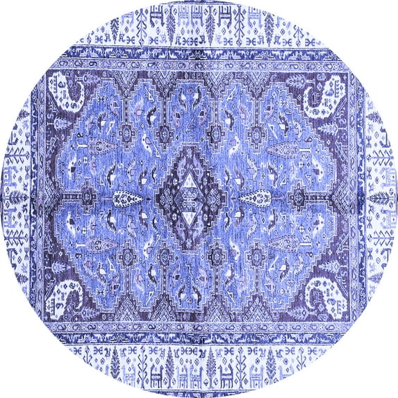 Ahgly Company Indoor Round Geometric Blue Traditional Area Rugs, 7' Round