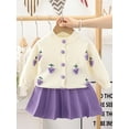 thumbnail image 2 of Suealasg Little Girls Fall Outfits 6M 1T 2T 3T 4T Kids Girls Long Sleeve Strawberry Grape Sunflower Print Ribbed Cardigan A-Line Pleated Skirt Set 2Pcs Cute Autumn Clothes for Toddler Girls, 2 of 5