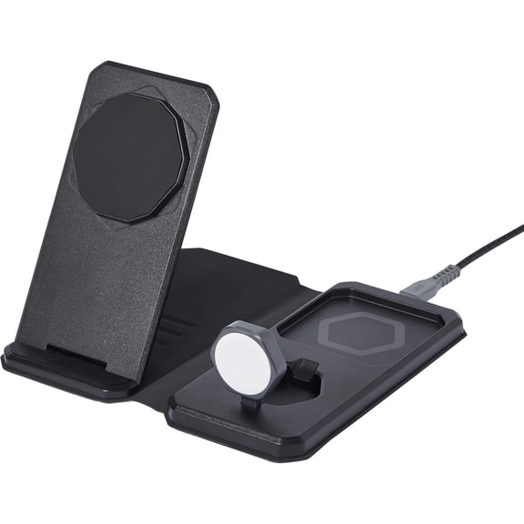 Restored Urban Armor Gear SRGE 3-in-1 MagSafe Travel Desktop Charger 15W Black (Refurbished)