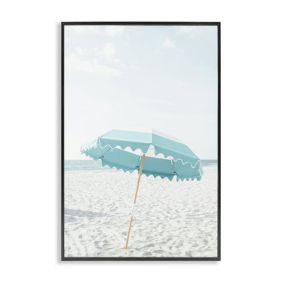 Stupell Industries Lone Blue Beach Umbrella Nautical & Beach Photography Black Framed Art Print Wall Art, 12 x 18