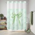 thumbnail image 6 of No Hook Shower Curtain, Green Bow Shower Curtains for Bathroom with See Through Top Window, Cute Bowknot Minimalist Solid Color Waterproof & Washable Bath Curtain Extra Long 72"x84", 6 of 9