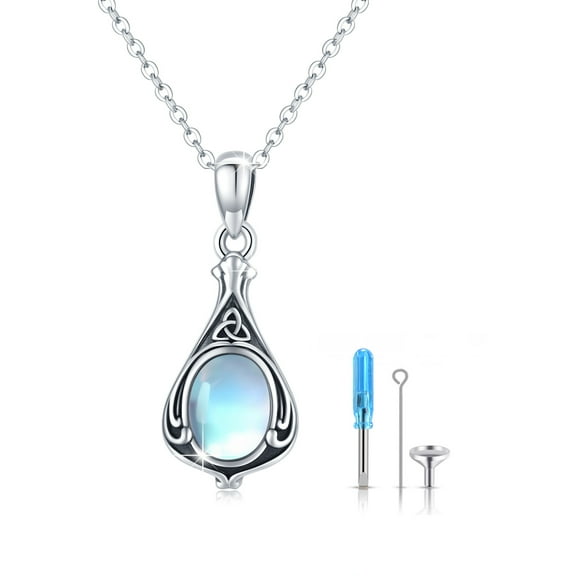 Cuoka Moonstone Urn Necklace 925 Sterling Silver Teardrop Urn for Ashes Pendant Necklaces with 18 2'' Chain Embedded Moonstone for Women Memorial Jewelry Gift for Grandma Grandpa Dog Cat