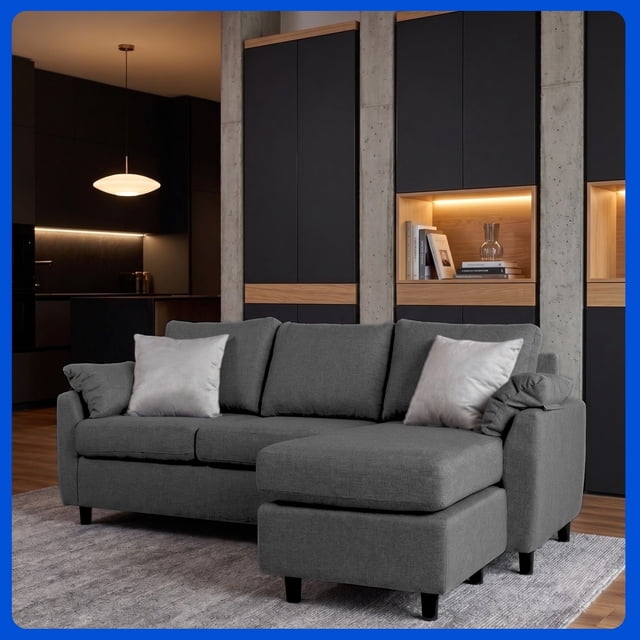Sala Modular Easy Living Terra Gris Oxford de Tela con Taburete Reversible para 3 Personas