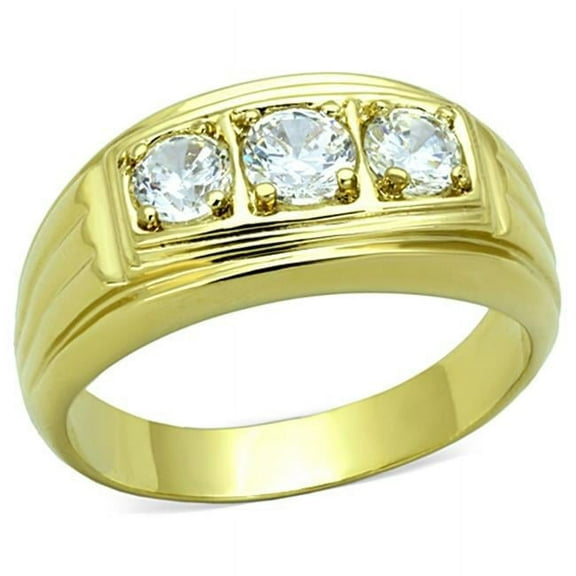 Alamode TK946G-11 Men IP Gold Stainless Steel Ring with AAA Grade CZ in Clear - Size 11