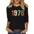 thumbnail image 2 of Uootdi Hauts pour Femmes Manches 3/4 Col Rond Imprimé Arc-en-Ciel Rétro 1976 Coupe Décontractée T-Shirts Nostalgiques d'Été Cadeau, 2 of 4